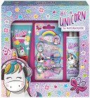 Подаръчен комплект за момиче Be a Unicorn - Пяна за вана, парфюмна вода и аксесоари за коса - продукт