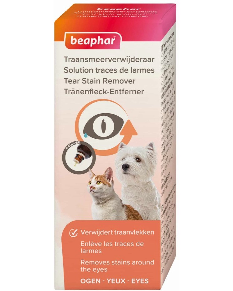 Почистващи капки за очи за котки и кучета Beaphar Tear Stain Remover Почистващи капки за очи за котки и кучета Beaphar Tear Stain Remover - 50 ml - продукт