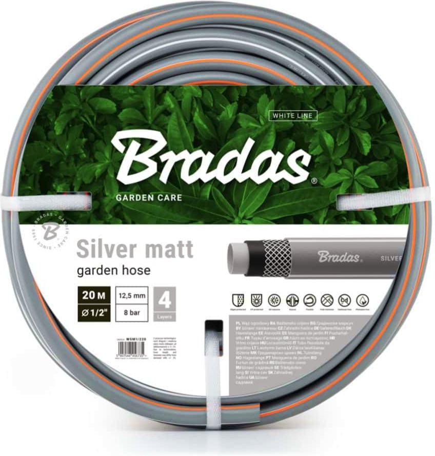 Четирислоен градински маркуч ∅ 1/2" Bradas Silver Mat Четирислоен градински маркуч ∅ 1/2" Bradas Silver Mat - 20 m -
