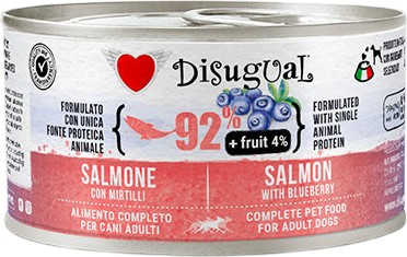 Пастет за кучета Disugual Пастет за кучета Disugual - 150 ÷ 6 x 400 g, със сьомга и боровинки, от серията Fruit, в зряла възраст - храна