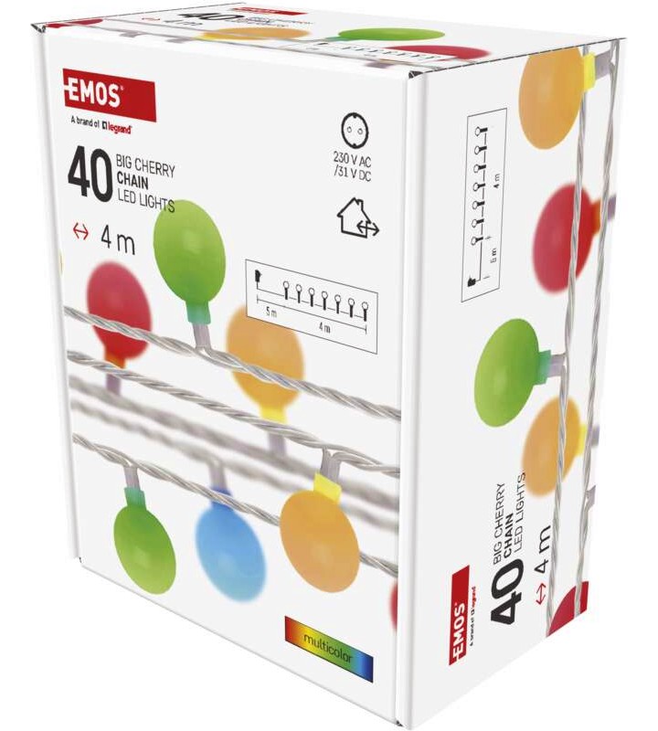 Коледни LED лампички - черешови топчета Emos D5AM01 Коледни LED лампички - черешови топчета Emos D5AM01 - 40 броя с дължина 4 m -