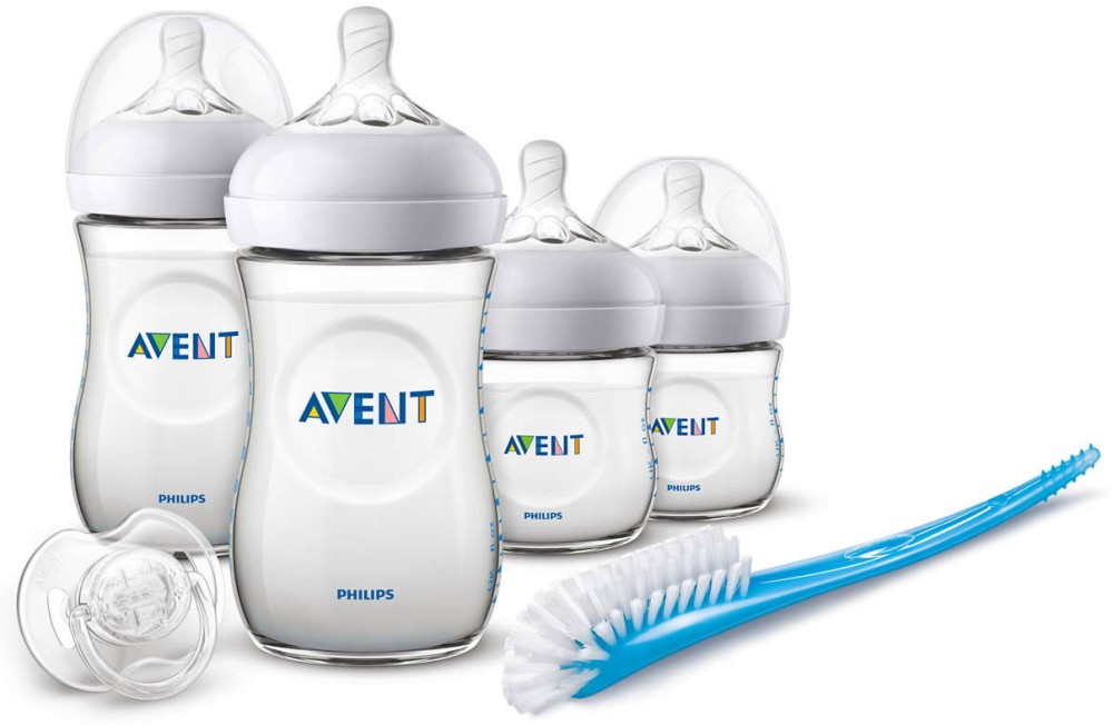 Комплект за новородено Philips Avent - С шишета, биберони, залъгалка и четка от серията Natural - продукт