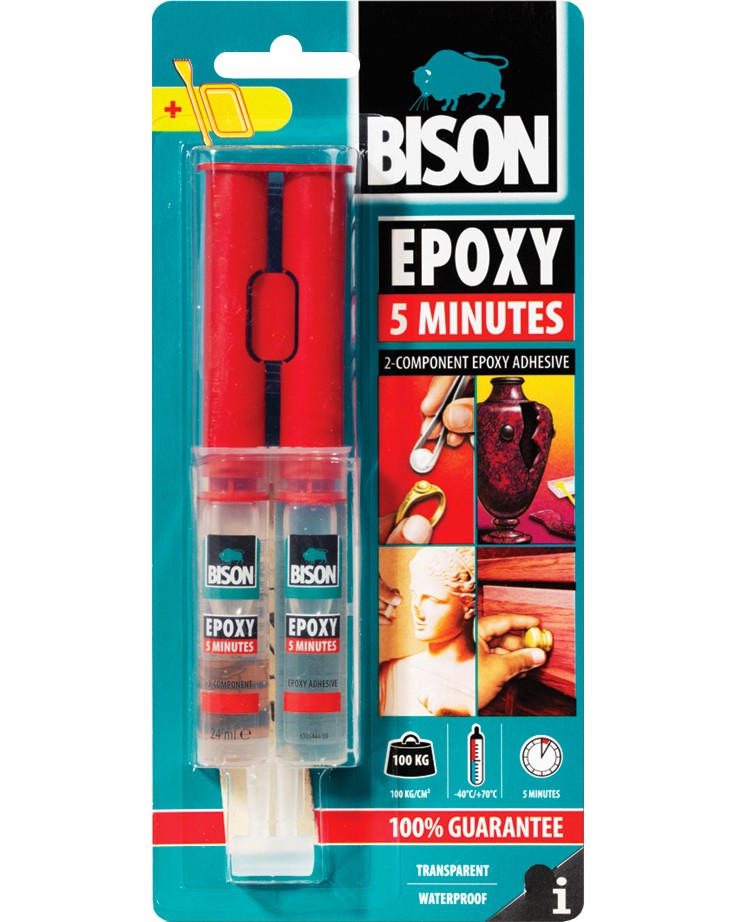 Универсално епоксидно лепило Bison Epoxy 5 minutes - Двойна спринцовка от 24 ml - продукт