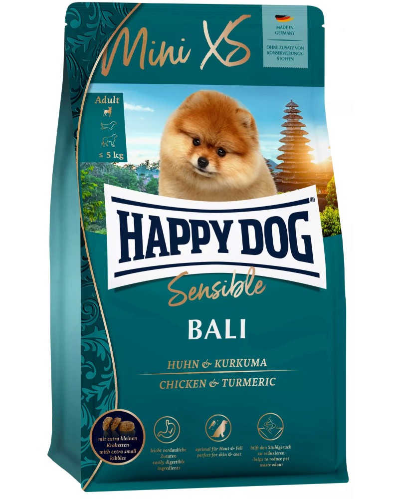���� ����� �� ������ � ������������ ������������ Happy Dog Mini XS Bali Adult - 0.3 � 1.3 kg, � ������� � �������, �� �������  Sensible, � ����� �������, �� 5 kg - �����
