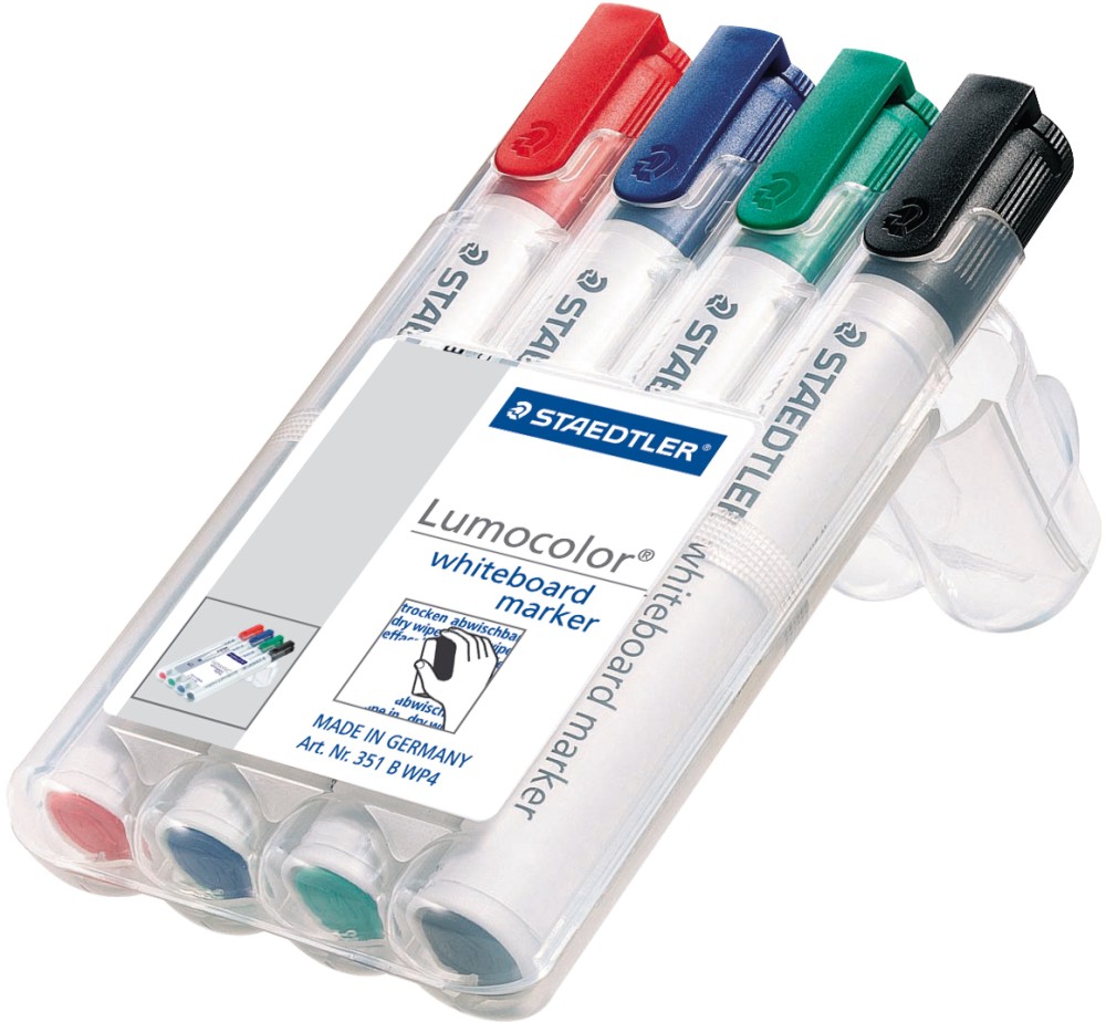 Маркери за бяла дъска Staedtler Lumocolor 351 Маркери за бяла дъска Staedtler Lumocolor 351 - 4 или 6 цвята -