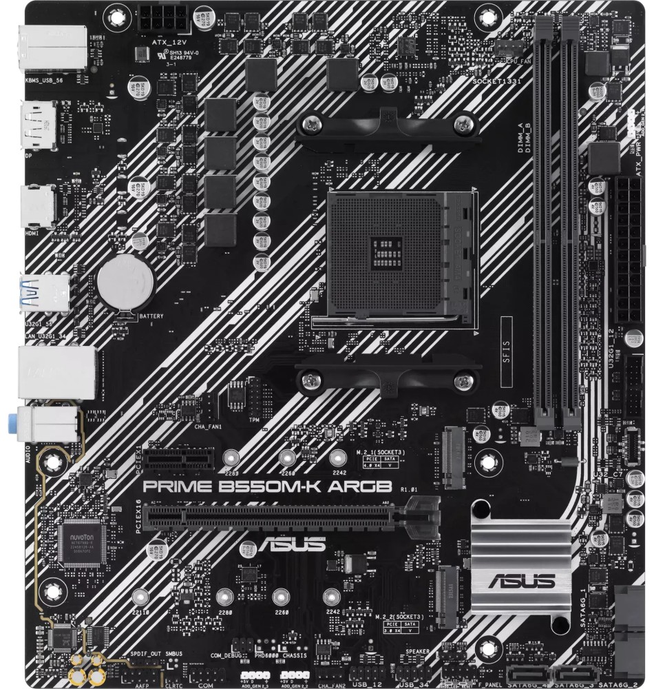 ����� ������ ASUS Prime B550M-K ARGB - AMD AM4, AMD B550, DDR4, Micro ATX - 