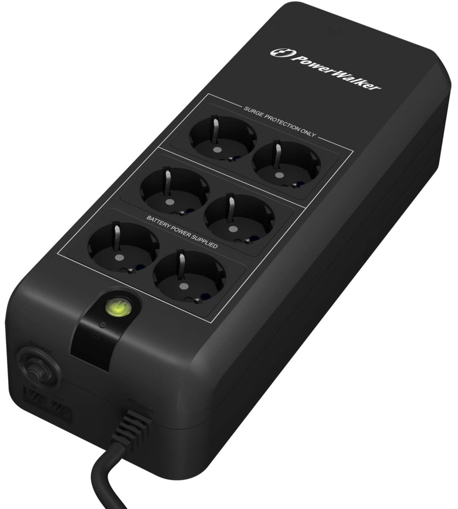 Непрекъсваемо токозахранващо устройство UPS PowerWalker VFD 600 APFC Непрекъсваемо токозахранващо устройство UPS PowerWalker VFD 600 APFC - 600 VA, 300 W, 12V / 5Ah, 6x Schuko изхода, 2x RJ-11/RJ-45 порта, OffLine -