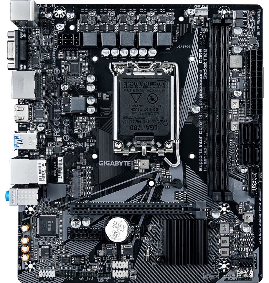 Дънна платка Gigabyte H610M-S2H V2 Дънна платка Gigabyte H610M-S2H V2 - LGA 1700, Intel H610, DDR5, Micro ATX -