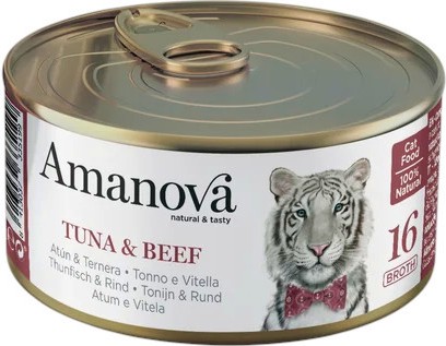 Консерва за котки Amanova Консерва за котки Amanova - 70 g, с риба тон и говеждо в бульон, в зряла възраст - храна