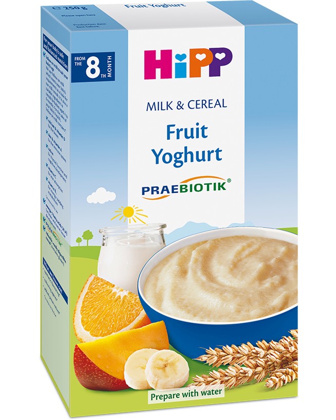 Инстантна пробиотик млечна каша с плодове с йогурт HiPP - 250 g, за 8+ месеца - продукт