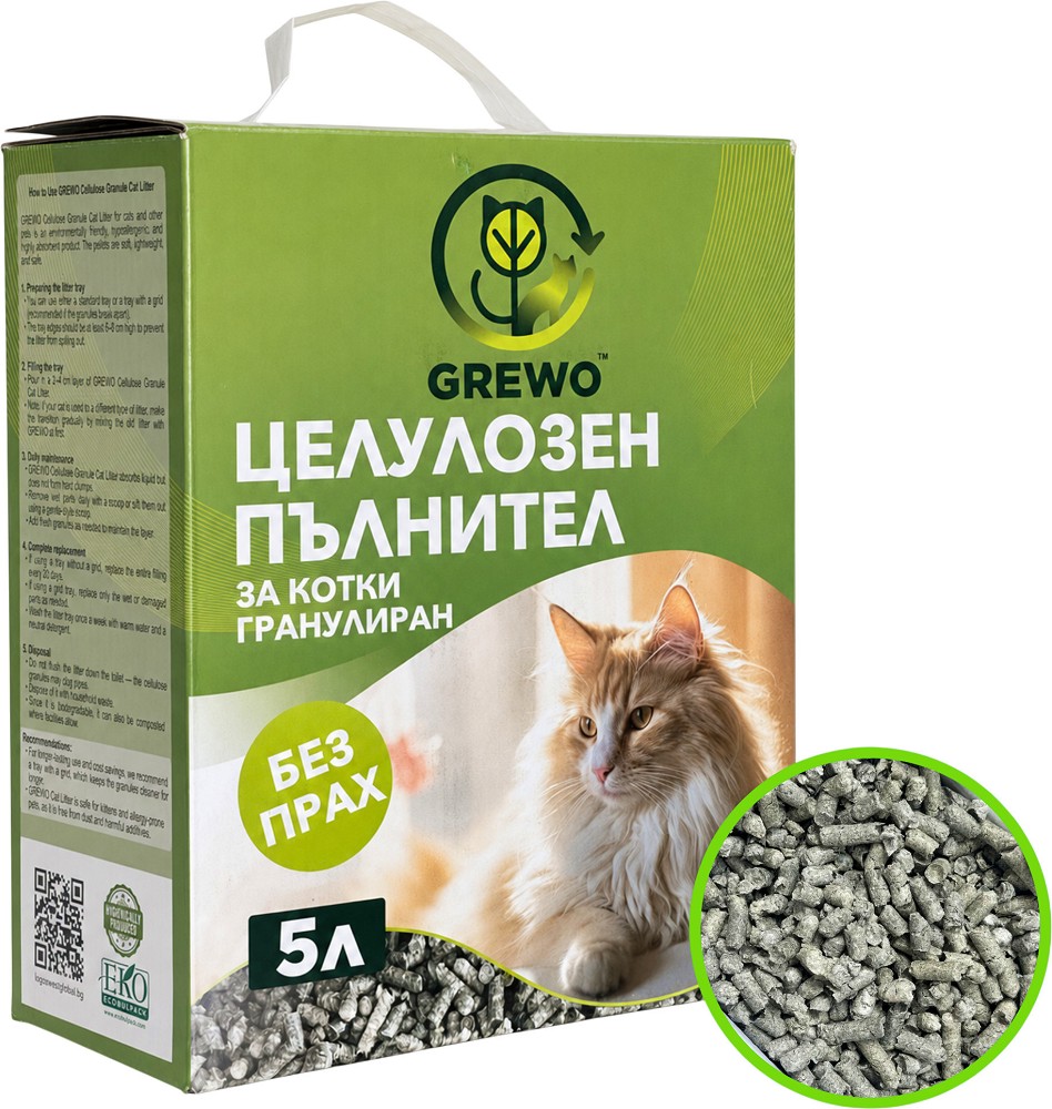 Постелка за котешка тоалетна от целулозни гранули GREWO Постелка за котешка тоалетна от целулозни гранули GREWO - 5 l - продукт
