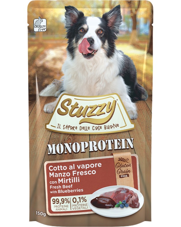 Пауч за кучета Stuzzy Monoprotein Adult Пауч за кучета Stuzzy Monoprotein Adult - 150 g, с говеждо и боровинки, в зряла възраст - храна