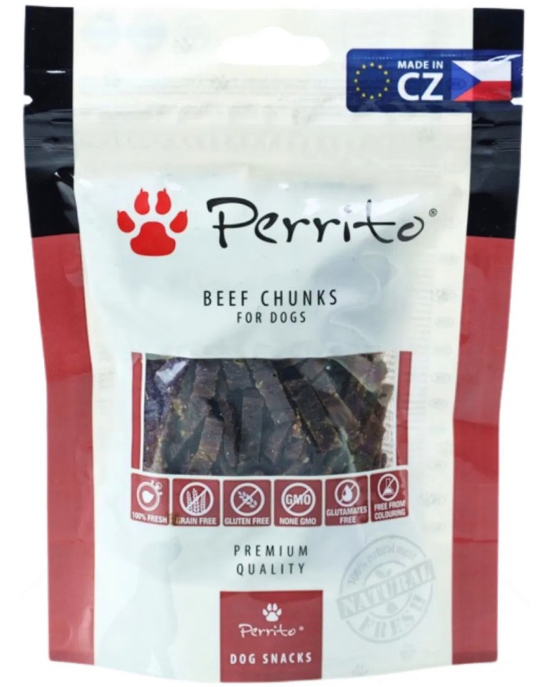 Лакомства за кучета Perrito Chunks Лакомства за кучета Perrito Chunks - 100 g, с говеждо - храна