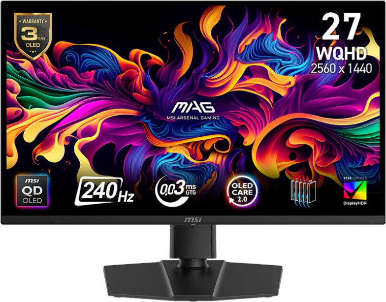  MSI MAG 271QP - 26.5", QD-OLED, 240 Hz, 16:9, 2560 x 1440, 0.03 ms, 2 x HDMI, DisplayPort, Adaptive-Sync - 