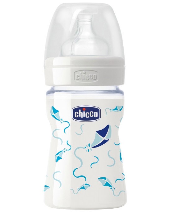 Стъклено шише с широко гърло - 150 ml - Комплект с биберон за бебета над 0 месеца - шише