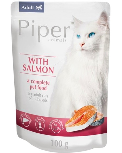 Пауч за котки Piper Пауч за котки Piper - 100 и 10 х 100 g, със сьомга, в зряла възраст - храна