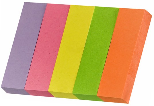 Самозалепващи неонови индекси Post-it Самозалепващи неонови индекси Post-it - 5 кубчета x 100 листчета с размери 2.5 x 7.6 cm -