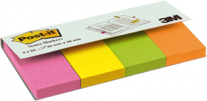 Самозалепващи неонови индекси Post-it Самозалепващи неонови индекси Post-it - 4 кубчета x 50 листчета с размери 2.5 x 7.6 cm -