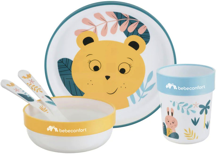 Детски комплект за хранене Bebe Confort Детски комплект за хранене Bebe Confort - Купичка, чиния, чаша, вилица и лъжица, от серията Boabab, 12+ м - продукт