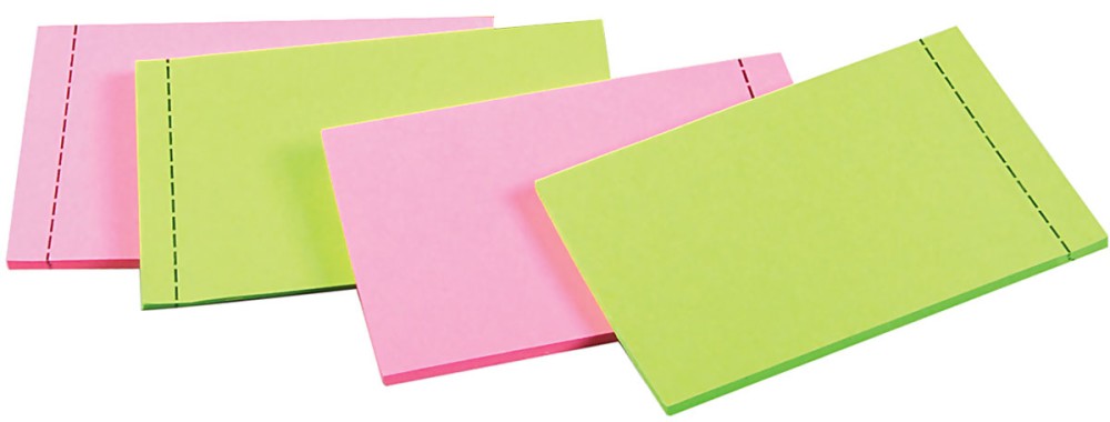 Самозалепващи листчета Post-it - Зелени и розови Самозалепващи листчета Post-it - Зелени и розови - 4 кубчета x 25 листчета с размери 7.3 x 4.7 cm -