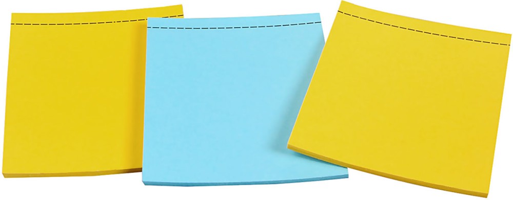 Самозалепващи листчета Post-it - Жълти и сини Самозалепващи листчета Post-it - Жълти и сини - 3 кубчета x 25 листчета с размери 7.3 x 7.3 cm -