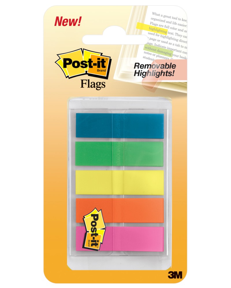 Самозалепващи цветни индекси Post-it Самозалепващи цветни индекси Post-it - 5 цвята с размери 1.2 x 4.3 cm -