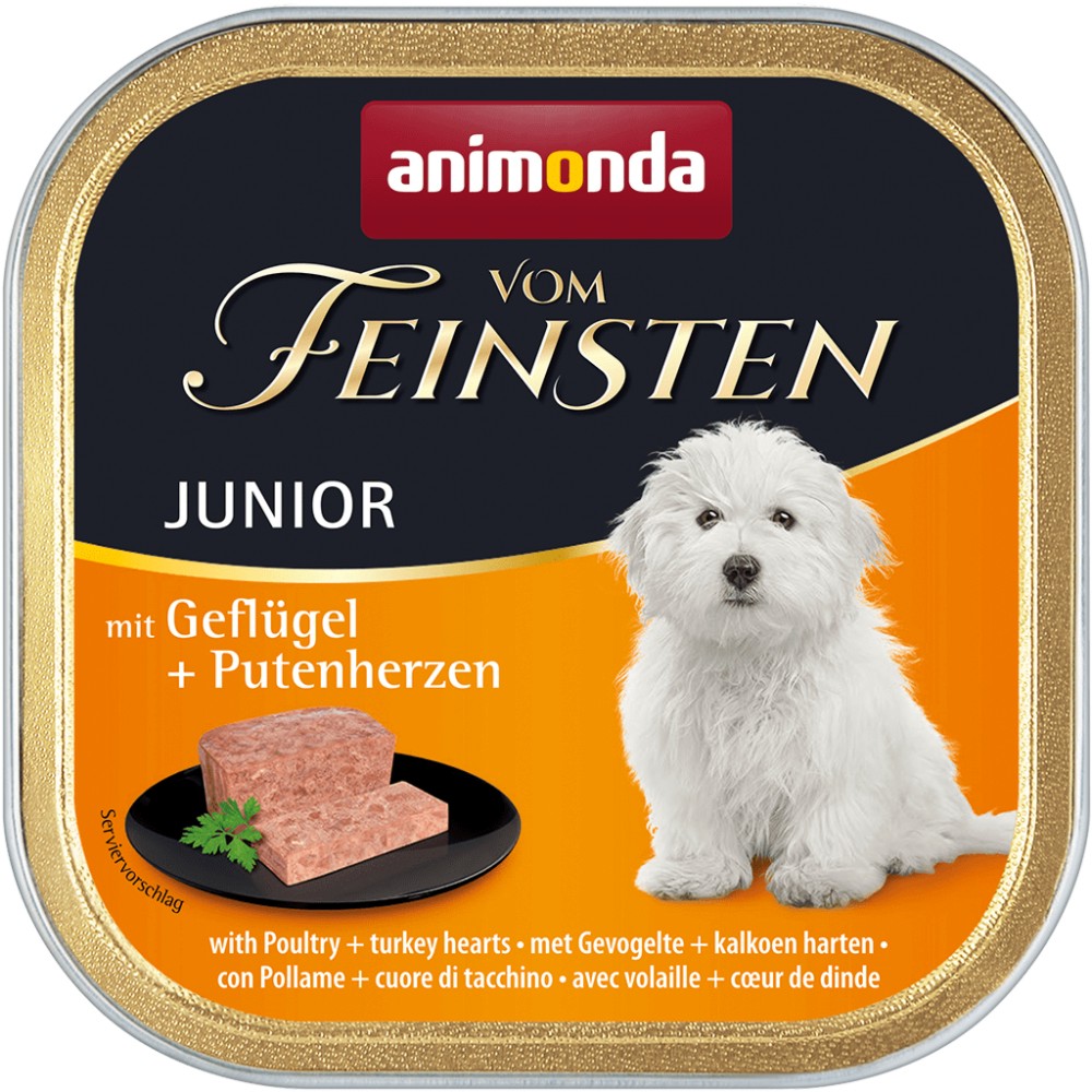 Пастет за кучета Animonda Vom Feinsten Junior Пастет за кучета Animonda Vom Feinsten Junior - 150 g, с птиче и пуешки сърца, до 1 година - храна