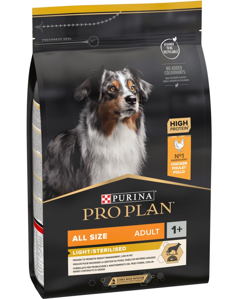 ���� ����� �� ������� �� ������� � �� ���������� ������ Purina Pro Plan Light Sterilised Adult All Size - 3 � 14 kg, � �������, � ����� �������, �� 70 kg - �����