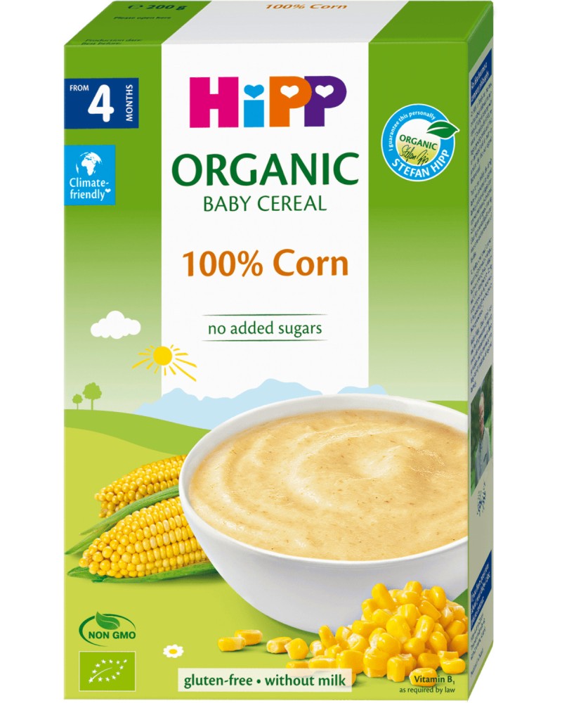 Био инстантна безмлечна каша със 100% царевица HiPP - 200 g, за 4+ месеца - продукт