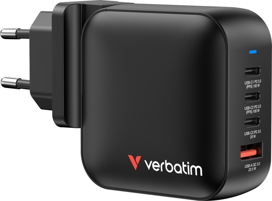 o Verbatim Mini GaN - 100 W, USB-A female, 3 x USB-C female - 