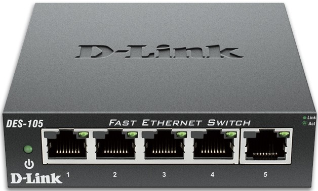 Суич D-Link DES-105 Суич D-Link DES-105 - 5 порта, 1000 Mbps -