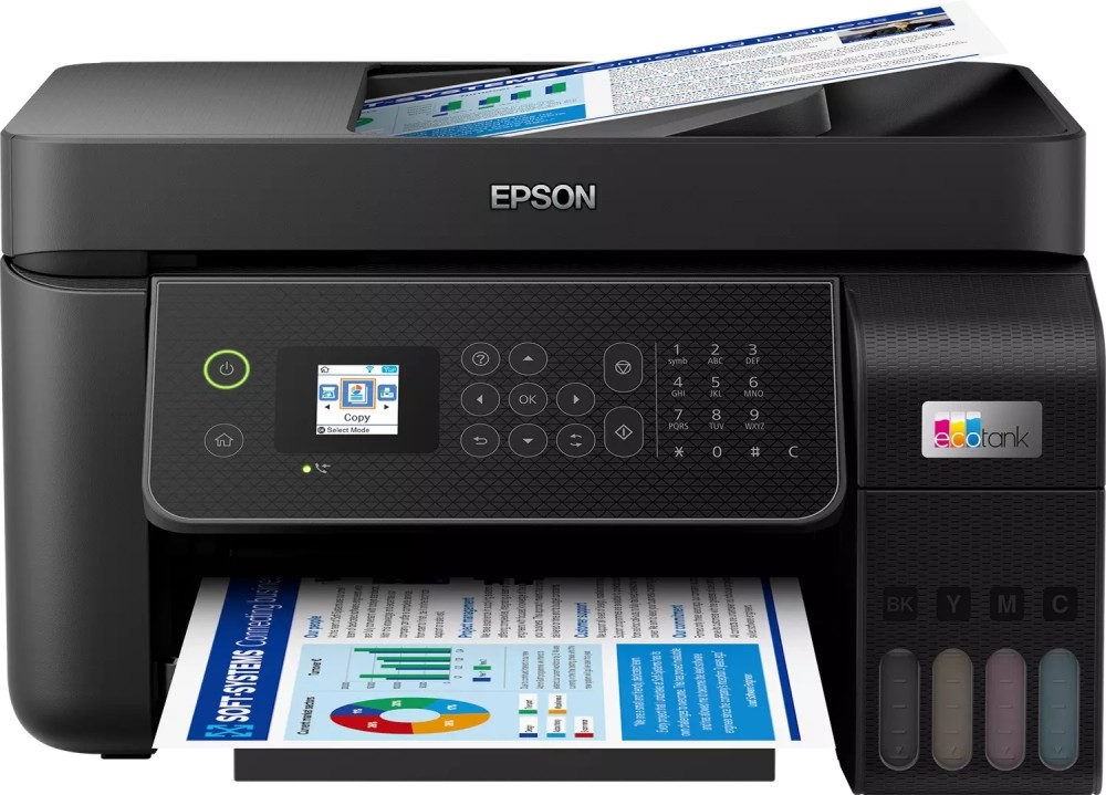 Мултифункционално мастиленоструйно устройство Epson EcoTank L5310 Мултифункционално мастиленоструйно устройство Epson EcoTank L5310 - Цветен принтер / копир / скенер, 5760 x 1440 dpi, 33 pages/min, USB, Wi-Fi, А4, двустранен печат -