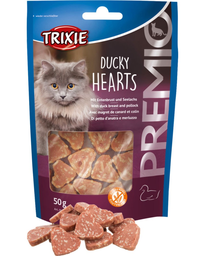 Лакомства за котки Trixie Hearts Лакомства за котки Trixie Hearts - 50 g, с патешко и риба, от серията Premio - храна