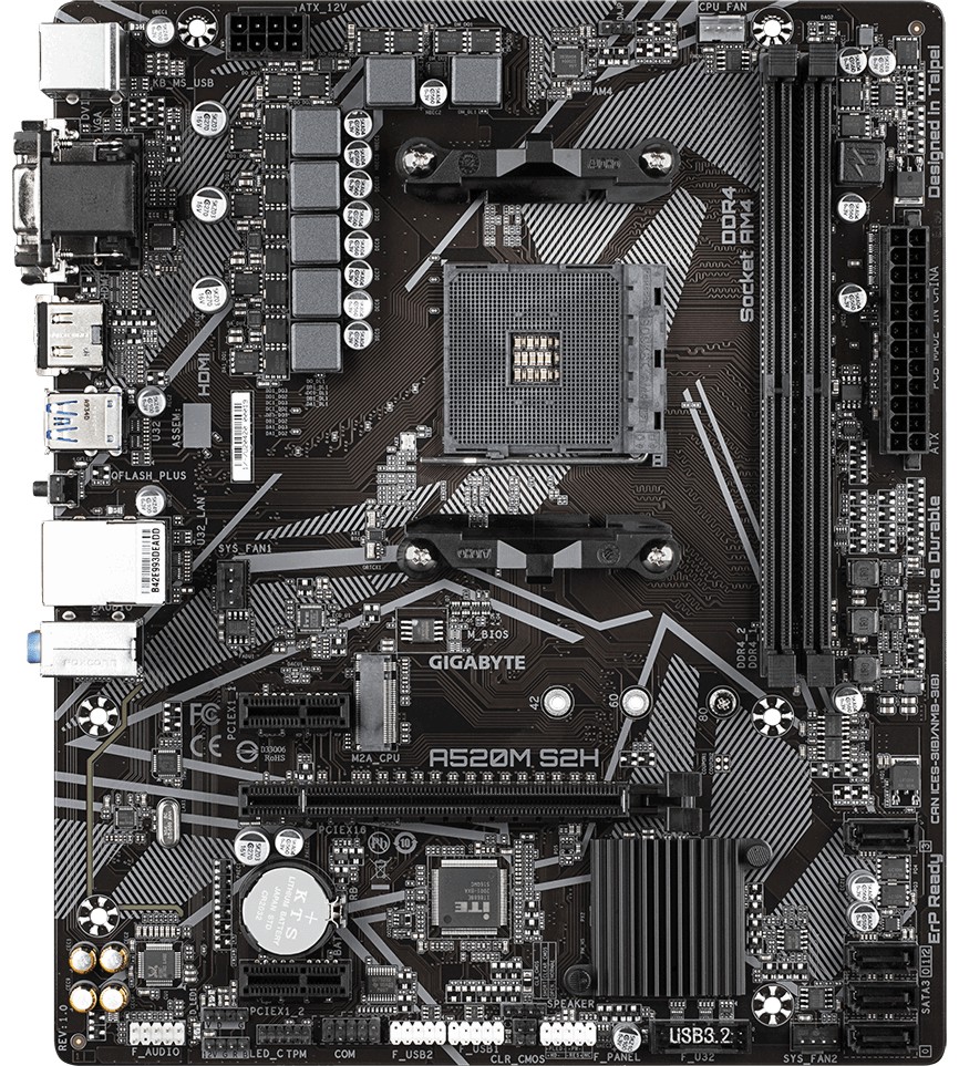 Дънна платка Gigabyte A520M S2H Дънна платка Gigabyte A520M S2H - AMD AM4, AMD A520, DDR4, Micro ATX -