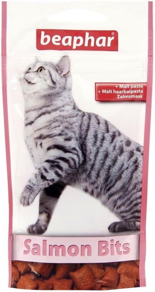 Лакомства за котки Beaphar Salmon Bits Лакомства за котки Beaphar Salmon Bits - 35 g, с малц и сьомга - храна