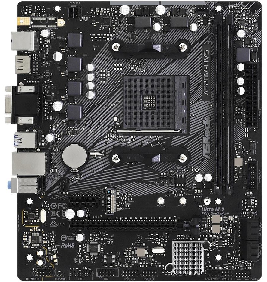 Дънна платка ASRock A520M-HVS Дънна платка ASRock A520M-HVS - AMD AM4, AMD A520, DDR4, Micro ATX -