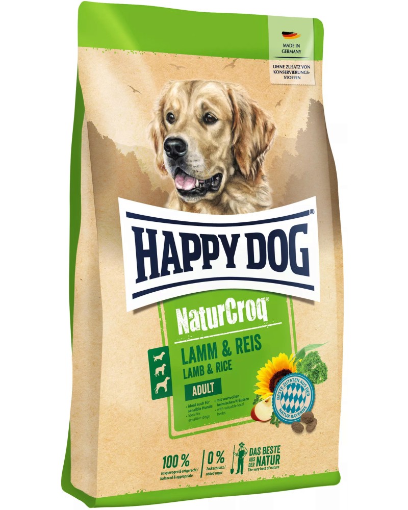 Суха храна за кучета с чувствително храносмилане Happy Dog Adult Суха храна за кучета с чувствително храносмилане Happy Dog Adult - 1 ÷ 15 kg, с агнешко и ориз, от серията NaturCroq, в зряла възраст - храна