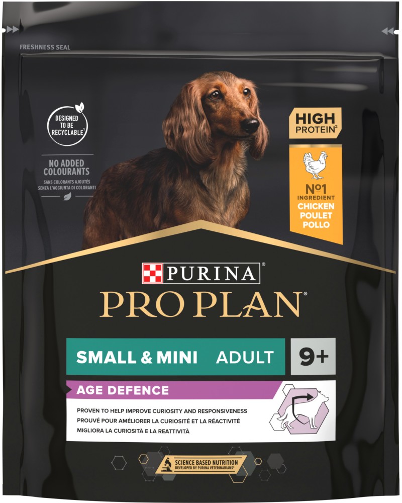 Суха храна за кучета Purina Pro Plan Age Defence Adult Small & Mini Суха храна за кучета Purina Pro Plan Age Defence Adult Small & Mini - 0.7 ÷ 3 kg, с пилешко, за дребни и малки породи, за над 9 години - храна
