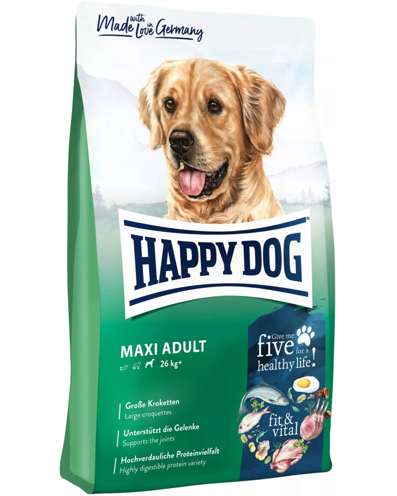 Суха храна за кучета Happy Dog Maxi Adult Суха храна за кучета Happy Dog Maxi Adult - 1 ÷ 14 kg, от серията Fit and Vital, в зряла възраст, над 26 kg - храна