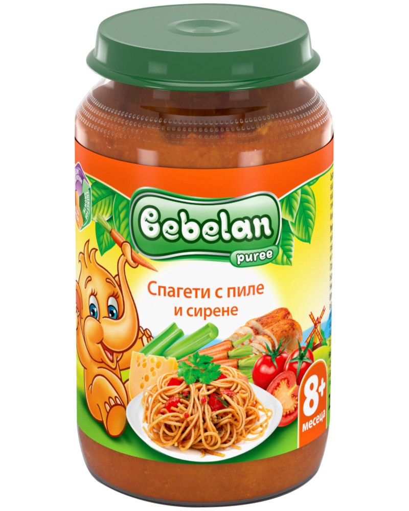 Пюре от спагети с пиле и сирене Bebelan Puree - 220 g, за 8+ месеца - пюре