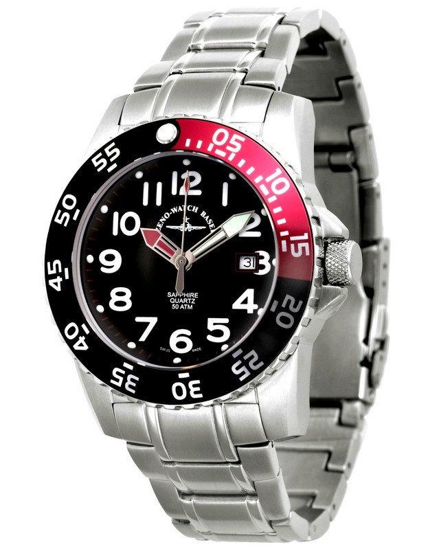 Часовник Zeno-Watch Basel - Black + Red 6350Q-a-7M - От серията "Airplane Diver II" - 