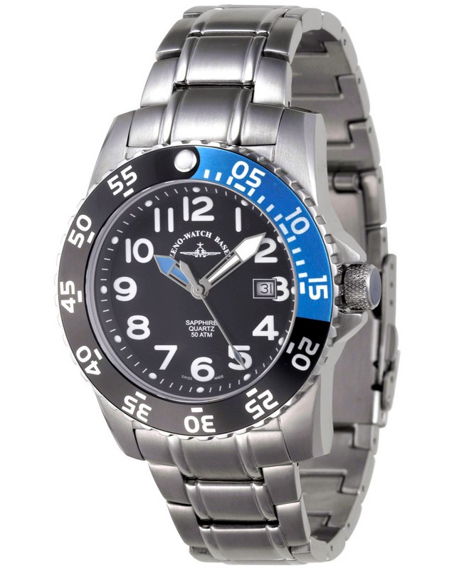 Часовник Zeno-Watch Basel - Black + Blue 6350Q-a1-4M - От серията "Airplane Diver II" - 