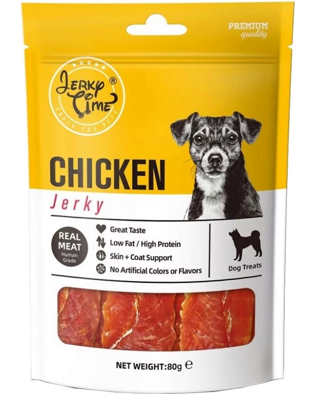 Лакомства за кучета Jerky Time Лакомства за кучета Jerky Time - 80 g, с пилешко - храна