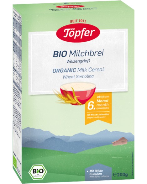 Био инстантна млечна каша с пшеничен грис Topfer - 200 g, за 6+ месеца - продукт