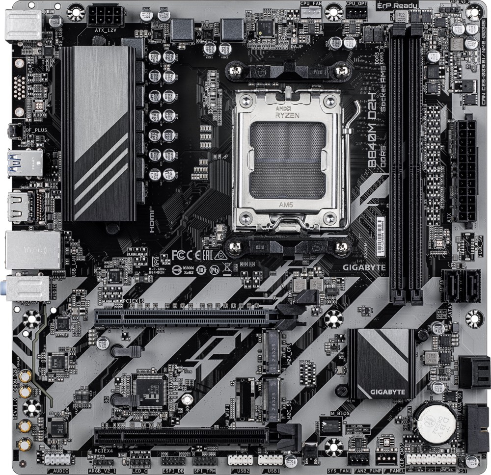 Дънна платка Gigabyte B840M D2H Дънна платка Gigabyte B840M D2H - AMD AM5, AMD B840, DDR5, Micro ATX -