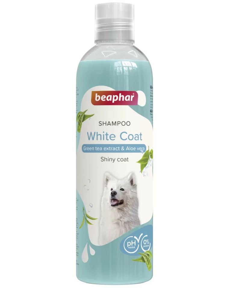 Шампоан за кучета с бяла козина Beaphar White Coat Шампоан за кучета с бяла козина Beaphar White Coat - 250 ml, с екстракт от зелен чай и алое вера - шампоан