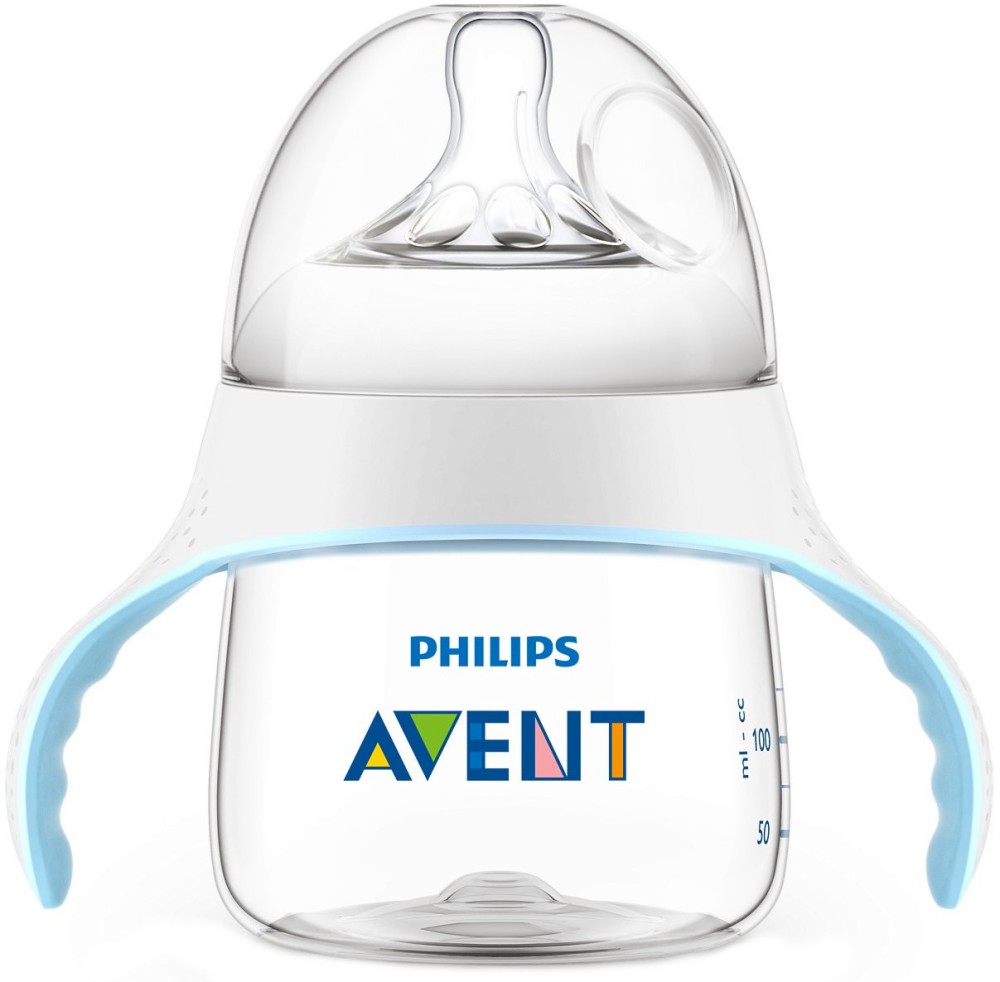 Бебешко шише с дръжки Philips Avent - 150 ml, от серията Natural, 4+ м - шише