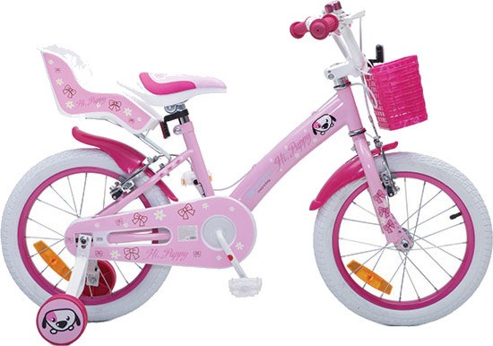 Детски велосипед BYOX Puppy 16" - С помощни колела, кошница и столче за кукли - 