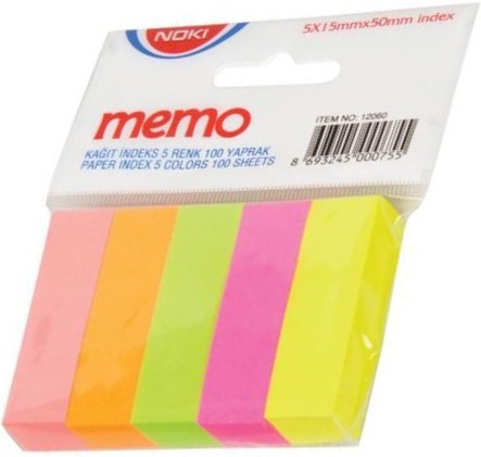 Самозалепващи индекси Noki Memo Самозалепващи индекси Noki Memo - 5 блокчета x 20 броя с размери 1.5 x 5 cm -