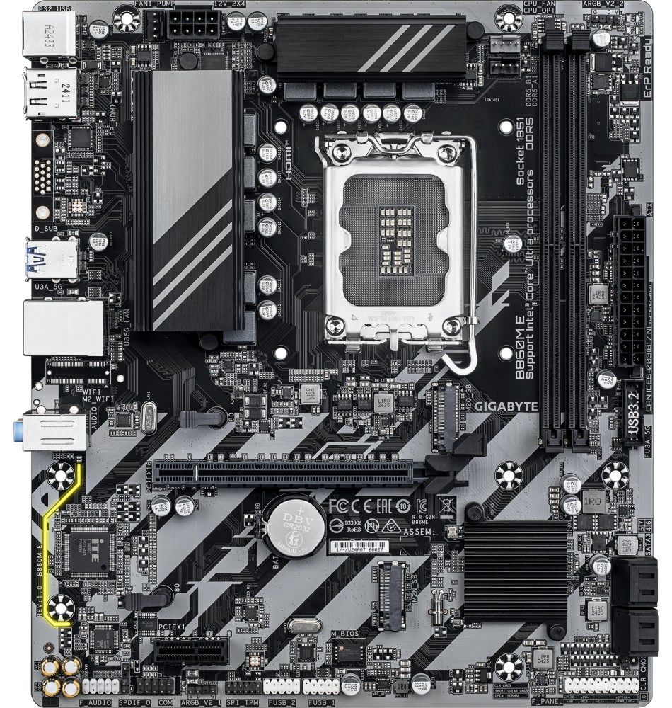 Дънна платка Gigabyte B860M E Дънна платка Gigabyte B860M E - LGA 1851, Intel B860, DDR5, Micro ATX -